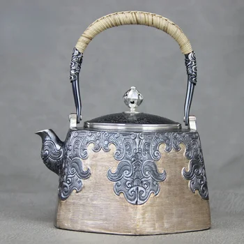Чист ръчно изработен лаком сребърен чайник, чаен комплект, едно парче, сребро, 999 кана за вряща вода, домакинско сребро