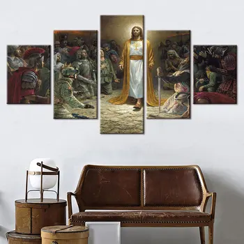 Artsailing рамка снимки Начало декор 5 панел Исус Христос платно HD отпечатани модерна стена изкуство модулен плакат стая висящи живопис