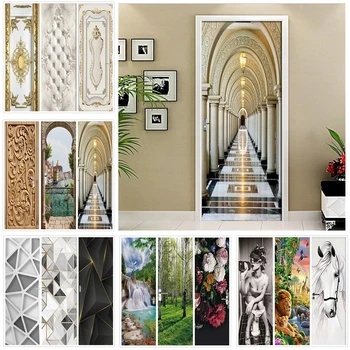 коридор PVC врата стикер модерен 3D DIY абстрактни мода тапети хол изкуство врата плакат самозалепващи стенопис стикери У дома
