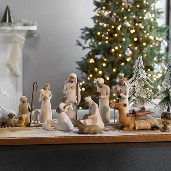 Нов Исус рожден ден серия ясла комплект статуя смола занаяти реколта изкуство атмосфера интериорна украса Коледа подарък бюро висулка