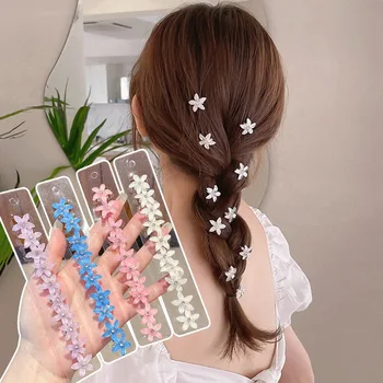  10pcs / комплект, сладък цвете форма щипка за коса, жени момичета мини плетени бутони за коса фиба, принцеса нокти за коса, на едро