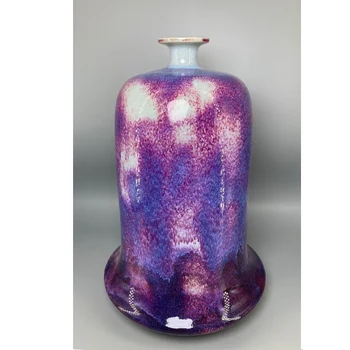 Керамична ваза занаяти глазура вода юни, порцеланови орнаменти, висока, 35 см
