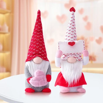 2Pcs Сладък безличен Gnome играчка с плетена шапка плюшени безлични джудже украшение подарък за гадже приятелка