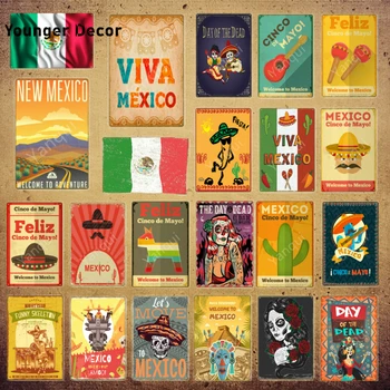 Мексикански плакат за пътуване Мексико флаг метални калай знаци Feliz Cinco De Mayo Maya Viva стена стикер бар кръчма клуб Начало декор YI-173