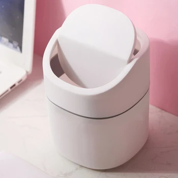 Мини кошче за боклук с капак Nordic стил десктоп боклук кошче подвижен капак Sundries барел кутия за офис бюро баня суета