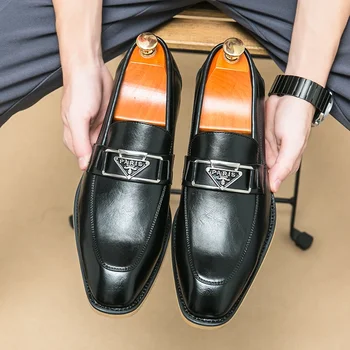 кафяв Мъжки официални обувки черни мокасини кръгли пръсти приплъзване твърди ръчно изработени рокля обувки за мъже размер 38-44 БЕЗПЛАТНА ДОСТАВКА