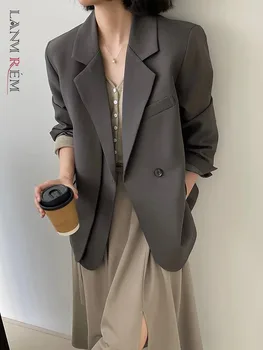 LANMREM Нередовни блейзъри Жените изрязани дълги ръкави плътен цвят хлабав шик корейски стил офис дама облекло 2023 Нов 2DA2200