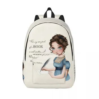 Джейн Остин писане книга платно раници за жени мъже колеж ученици Bookbag побира 15 инчов лаптоп писател роман чанти