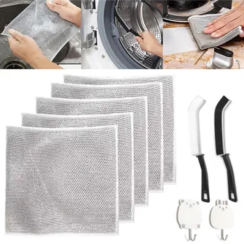 Домакинска кърпа за почистване с пукнатина Четка & Куки за многократна употреба Чугун за почистване кърпа Универсален за миене на съдове Мивки Броячи