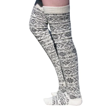 Дамски чорапи Коледни чорапи, над коляното дължина снежинка отпечатани дебели топли плетени чорапи