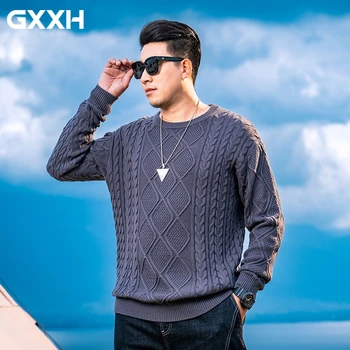 GXXH голям размер 7XL мъжки пуловери O-образно деколте дълъг ръкав плетени мъжки пуловер есен и зима мода хлабав топли пуловери за мъже