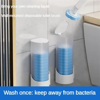 6PC еднократна четка за тоалетна домакински хвърляне подмяна четка главата тоалетна почистване четка комплект стенен прозрачен гъба