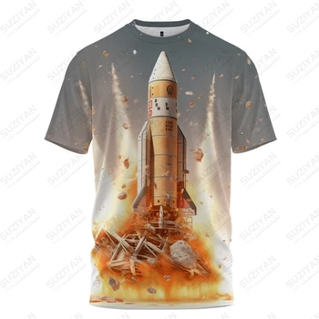 Лятна нова мъжка тениска ракета изстрелване 3D принтирана мъжка тениска мода свободно време мъжка тениска тенденция улица мъжка тениска