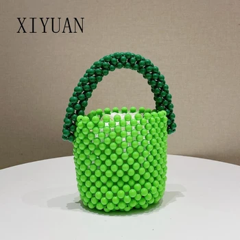 Нова многоцветна ръчно изработена дамска чанта с мъниста сладка перла мини кофа чанта модерна дамска чанта за рамо