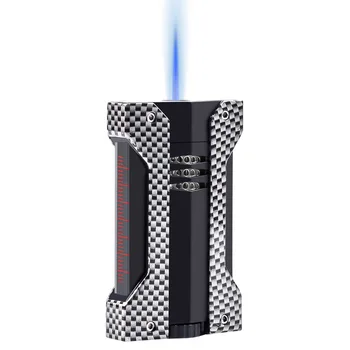 въглеродни влакна метална запалка за пури Jet пламък ветроупорна надуваема запалка Аксесоари за пушене Преносима запалка за пури