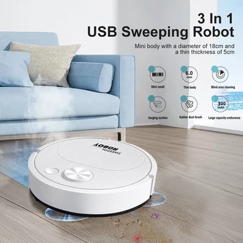 Вакуумен робот 5 см ултра-тънък почистващ робот USB акумулаторен 3 в 1 интелигентен безжичен метачен робот 20 минути продължителност за домашен офис