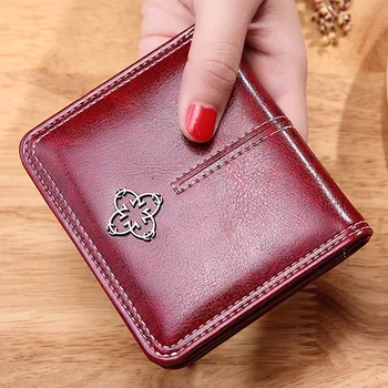 Нова дамска луксозна кожена мини чанта монета чанта закопчалка къса чанта плътен цвят малки жени съединител чанта Carteira Feminina портфейл