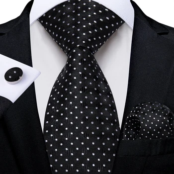 2023 Нова черно-бяла точка Официални бизнес връзки за мъже Коприна полиестер сватбено парти мъже костюми младоженец аксесоари мъж подарък