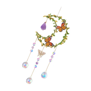 Butterfly Rainbow Light Catcher Garden Decor Wind Chime Hanging Drop Home Decoration Crystal Car Hanging Supplies Christmas Gift