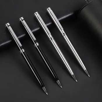 Промоционална луксозна метална химикалка Химикалка Персонализирано лого Черна писалка Рекламен подарък Персонализиран All Silver Steel Pen