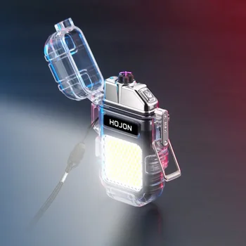 2023 Фенерче Прозрачна водоустойчива запалка Плазмена двойна ARC ветроупорна запалка USB акумулаторна запалка Открит къмпинг подарък