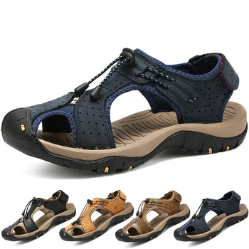 Мъже Кожени сандали Summer Wrap Toe Туристически сандали Римска естествена кожа Платформа Мода Неплъзгащи се трекинг плажни маратонки