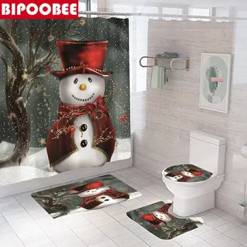 Коледа магия снежен човек душ завеси 3D баня празник парти декор Коледа баня мат нехлъзгащи килими тоалетна капак капак килим