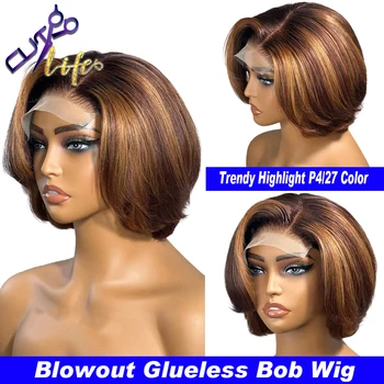 13x4 дантела фронтална перука подчертае мед блондинка цвят кратко Боб перука 4/27 бразилски човешка коса перуки за черни жени 4x4 Claosure перука