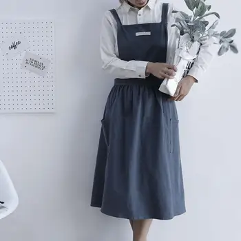 Nordic Плисирана престилка Мека измита памучна кухненска престилка INS Solid Fabric Househould Bibs Престилки за кафене с джобове
