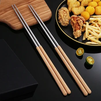 Pot Deep Chopstick Chopsticks Пържен метал Горещи китайски неръждаеми юфка за многократна употреба Кук стомана дълги прибори за хранене