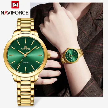 NAVIFORCE Топ луксозна марка жени гледат кварцов класически дамски водоустойчив ръчен часовник зелено злато от неръждаема стомана женски часовник 5025