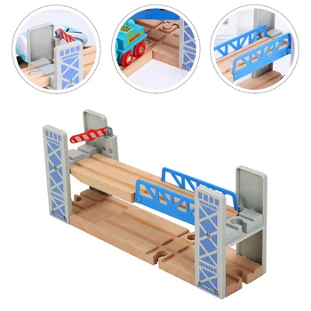 Дървен магнитен влак комплект DIY железопътни играчки STEM играчки Детски Track Playset Двойно ниво влак мост дървени влак играчки