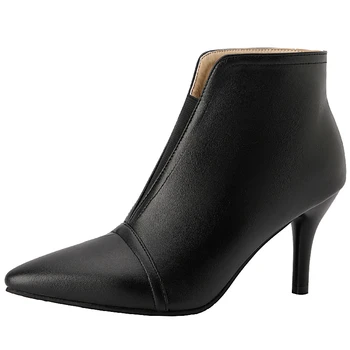 Елегантен дамски глезена ботуши есен зима черно бежово токчета къси ботуши мода посочи парти обувки дама голям размер