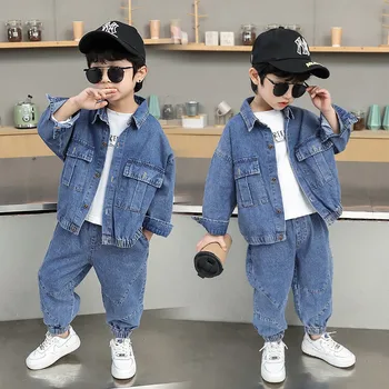 Spring Autum Baby Boy Boutique Clothing Set 2-10Years Fashion Boys Denim Jacket and Pants 2 Piece Outfits Kids Bebes Girls Suits