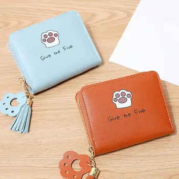Класически за момичета Многофункционален котешки нокът пискюл цип чанта портфейли корейски пари чанта карта притежателя жени монета чанта