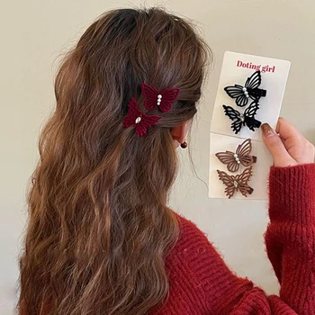 Дамски ретро кадифе пеперуда страна щипка за коса момичета мода малки цветя фиба универсален шнола шапки аксесоари за коса