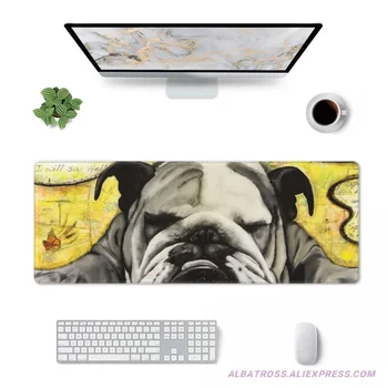 Bulldog Art Print Геймърска подложка за мишка Гумени зашити ръбове Подложка за мишка 31.5'' X 11.8''
