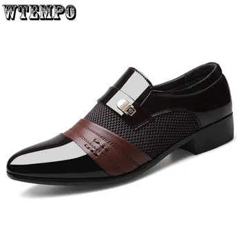 WTEMPO мъже черна мрежа кожа единични обувки мъжки нов луксозен парти офис бизнес ежедневни обувки мокасини сапатос де vestir hombre