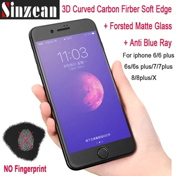 100pcs 3D въглеродни влакна матово синьо лъч закалено стъкло протектор за iPhone 15 14 13 12 11 pro max mini xs max XR 8 7 6S 7 plus