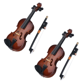 2X подаръци цигулка музикален инструмент миниатюрна реплика с калъф, 8X3cm