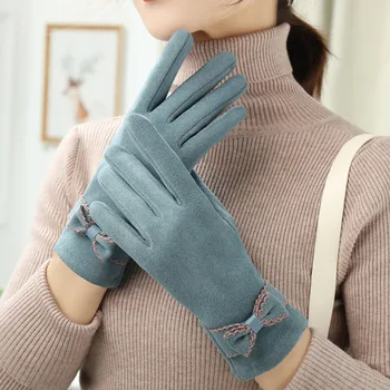 Кожени ръкавици Дамски сензорен екран Кадифени топли ръкавици Есен и зима