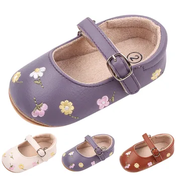 Бебета момичета флорални принцеса обувки парти малко дете обувки PU мека подметка спортни обувки плоско дъно лек бебе първи проходилки Ново