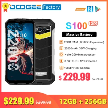 DOOGEE S100 Pro 22000mAh смартфон 12GB 256GB Helio G99 6nm 108MP Moible телефон 6.58 инчов FHD къмпинг светлина здрав мобилен телефон