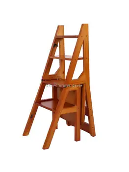 Масивна дървесина деформируема четиристепенна стълба вътрешна многофункционална домакинска сгъваема стълба стол с двойно предназначение стълба Climbin