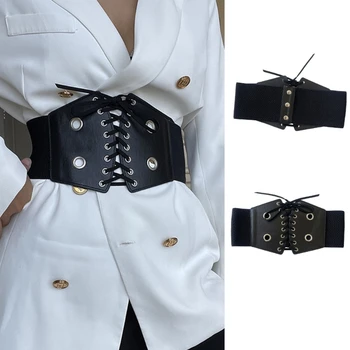 Черен цвят широк колан талия за момиче палто риза разтеглив корсет с катарама