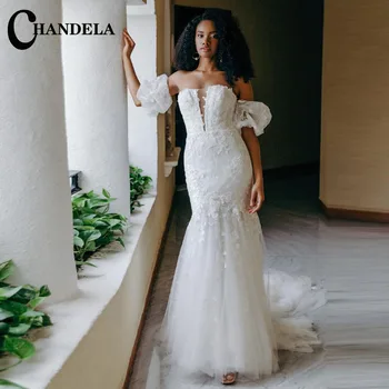 CHANDELA Грациозни сватбени рокли тромпет лъжичка без ръкави апликации Официална булчинска рокля, направена по поръчка Brautkleid за жени