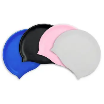 Уши Силиконови плътни цветни водоустойчиви шапки за къпане Силиконови плувни шапки Дълга коса Големи плувни шапки Висока еластична шапка за гмуркане