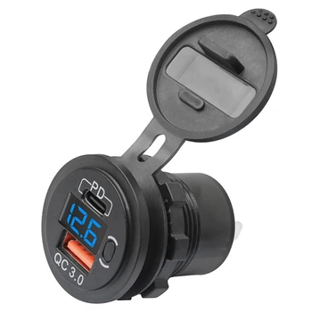 10X 12V-24V 48W USB изход водоустойчиво зарядно гнездо PD и QC3.0 USB порт с LED напрежение за кола камион голф количка синьо