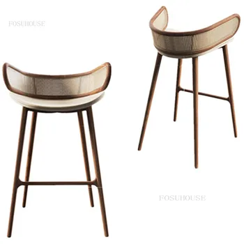 Нов китайски масивен дървен ратан бар стол минималистичен модерен ратан дизайнер Начало бар стол мебели кафене фоайе бар стол