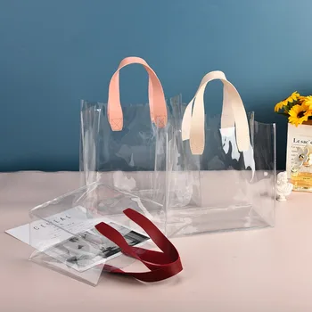 Прозрачна прозрачна пазарска чанта Чисто нова дръжка PVC ръчна подаръчна чанта Водоустойчива чанта за съхранение